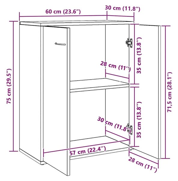 Komoda Artisan hrast 60x30x75 cm izrađeno drvo - Hrast artisan