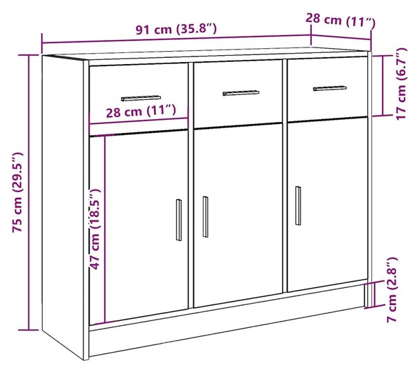 Komoda Artisan hrast 91x28x75 cm izrađeno drvo - Hrast artisan