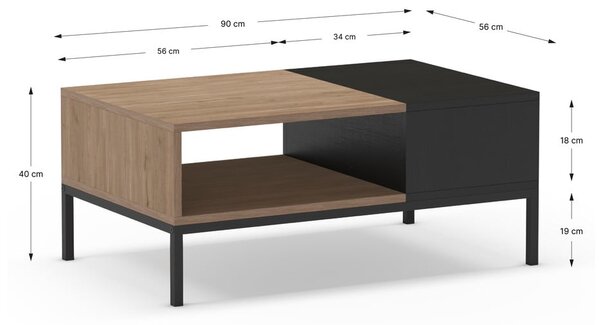 Crni/u prirodnoj boji stolić za kavu 56x90 cm Cailin – Marckeric