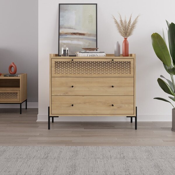 Niska komoda u dekoru hrasta u prirodnoj boji 90x80 cm Mayra – Marckeric