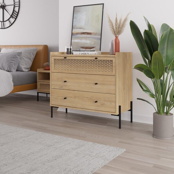 Niska komoda u dekoru hrasta u prirodnoj boji 90x80 cm Mayra – Marckeric