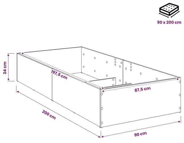 Okvir za podesivu bazu kreveta Hrast sonoma 90 x 200 cm - Hrast sonoma 90 x 200 cm Samo okvir kreveta