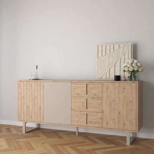 Siva/u prirodnoj boji niska komoda u dekoru hrasta 180x80 cm Millay – Marckeric