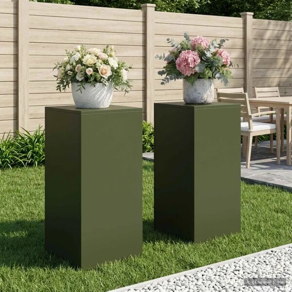 Stalak za biljke 2 pcs Maslinastozelena 40 x 40 x 80 cm Čelik - Maslinastozelena 2x (40 x 40 x 80 cm)