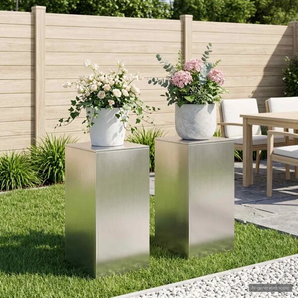 Stalak za biljke 2 pcs Srebrna 40 x 40 x 80 cm Čelik - Nehrđajući čelik 2x (40 x 40 x 80 cm)