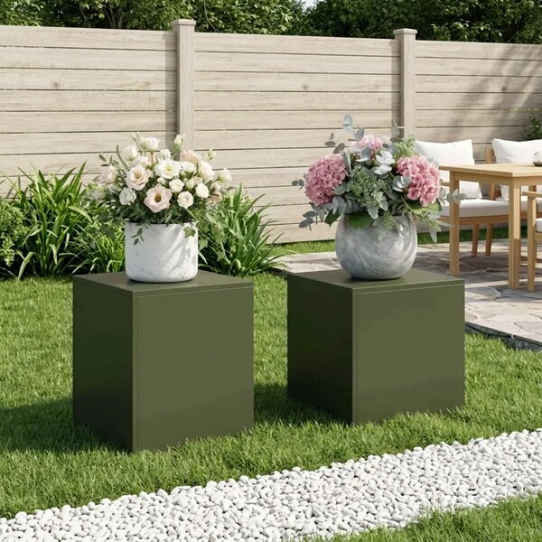 Stalak za biljke 2 pcs Maslinastozelena 40 x 40 x 40 cm Čelik - Maslinastozelena 2x (40 x 40 x 40 cm)