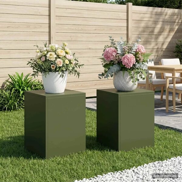 Stalak za biljke 2 pcs Maslinastozelena 30 x 30 x 40 cm Čelik - Maslinastozelena 2x (30 x 30 x 40 cm)