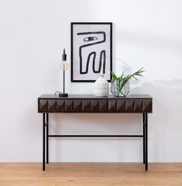 Tamno smeđi pomoćni stol s pločom stola u dekoru hrasta 39x117 cm Latina – Unique Furniture