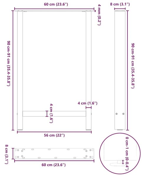 Noge za barski stol antracit boje 2 kom 60 x (90-91) cm čelik - Antracit 60 x (90-91) cm