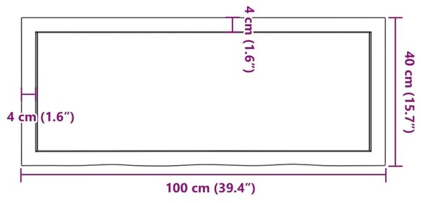 Zidna polica 100x40x(2-6) cm neobrađena masivna hrastovina - Prirodna 100 x 40 x 6 cm