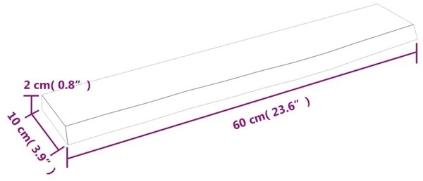 Zidna polica svjetlosmeđa 60 x 10 x 2 cm od obrađene hrastovine - Svjetlosmeđa 60 x 10 x 2 cm