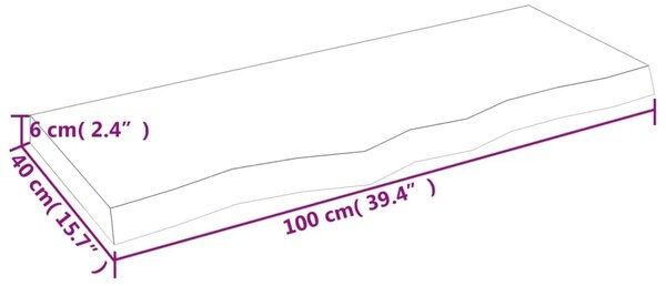 Zidna polica 100x40x(2-6) cm neobrađena masivna hrastovina - Prirodna 100 x 40 x 6 cm