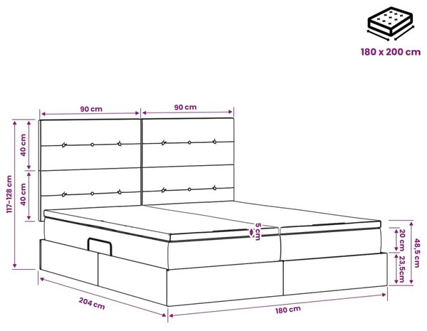 Krevet s od storage s pohranom Tamnozelena 180 x 200 cm Baršun - Tamnozelena 180 x 200 cm Prošiveno gumbima