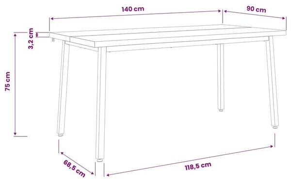 Stol za blagovanje s prirodnim rubom 140 x 90 x 75 cm - tamno smeđe i bijele boje 140 x 90 x 75 cm Živi rub