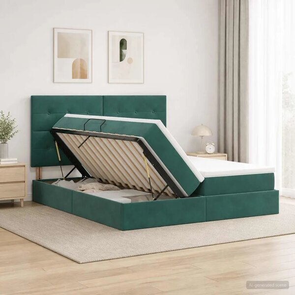 Krevet s od storage s pohranom Tamnozelena 180 x 200 cm Baršun - Tamnozelena 180 x 200 cm Prošiveno gumbima