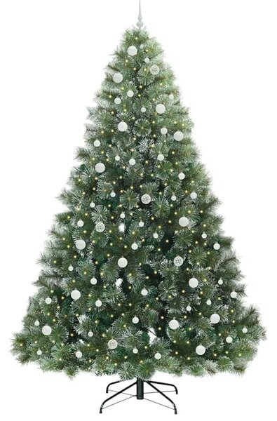 Umjetno božićno drvce Zelena 240 cm PE i PVC - 240 cm Bijelo s LED-icama i bijelim kuglicama