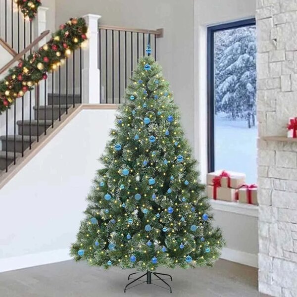 Umjetno božićno drvce s stalakom Zelena 240 cm PE i PVC - 240 cm Bijelo s LED-ima i plavim kuglicama