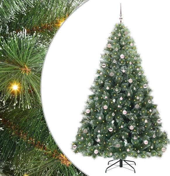 Umjetno božićno drvce s stalakom Zelena 240 cm PE i PVC - 240 cm Bijelo s LED-ima i ružičastim kuglicama