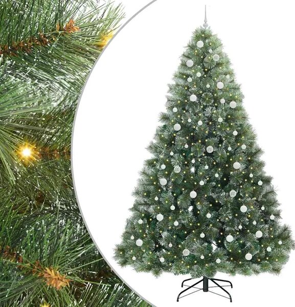 Umjetno božićno drvce Zelena 240 cm PE i PVC - 240 cm Bijelo s LED-icama i bijelim kuglicama