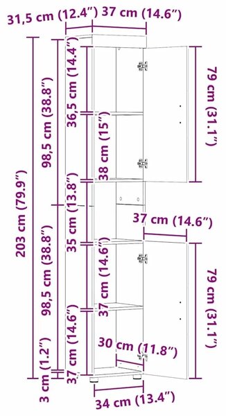 Set namještaja za kupaonicu TULUM 3 kom. Sonoma hrast - sonoma hrast Kupaonski ormar s ogledalom + visoki ormar