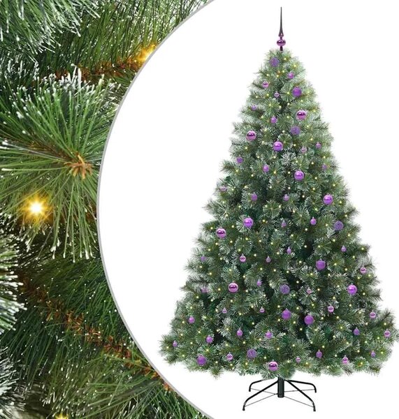 Umjetno božićno drvce s stalakom Zelena 240 cm PE i PVC - 240 cm Bijelo s LED-ima i ljubičastim kuglicama