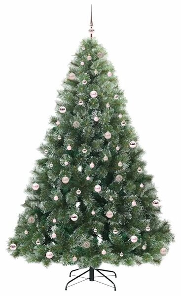 Umjetno božićno drvce s stalakom Zelena 240 cm PE i PVC - 240 cm Bijelo s LED-ima i ružičastim kuglicama