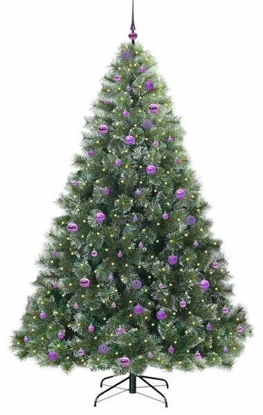 Umjetno božićno drvce s stalakom Zelena 240 cm PE i PVC - 240 cm Bijelo s LED-ima i ljubičastim kuglicama