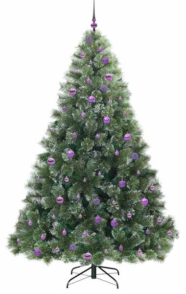 Umjetno božićno drvce s stalakom Zelena 240 cm PE i PVC - 240 cm Bijelo s LED-ima i ljubičastim kuglicama