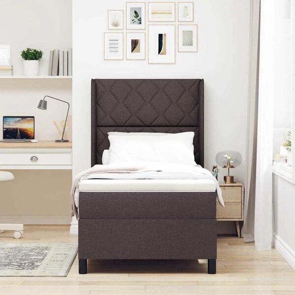 Box spring krevet Tamno smeđa 200 x 90 cm tkanina - Tamno smeđa 90 x 200 cm Dizajn s rombovima