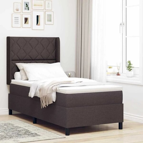 Box spring krevet Tamno smeđa 200 x 90 cm tkanina - Tamno smeđa 90 x 200 cm Dizajn s rombovima