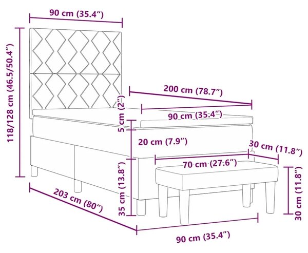 Box spring krevet s jastukom Krema 90 x 200 cm tkanina - Krema 90 x 200 cm Dizajn s rombovima