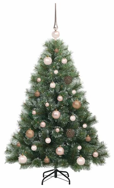 Umjetno božićno drvce s stalakom Zelena 120 cm PE i PVC - 120 cm Bijelo s LED-ima i ružičastim zlatnim kuglicama