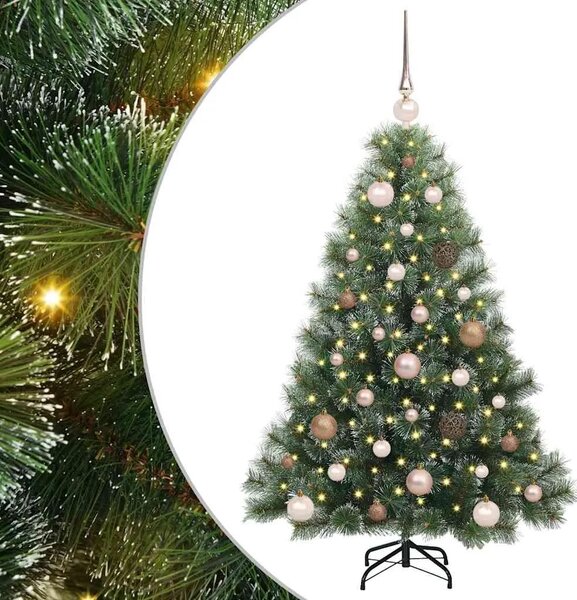 Umjetno božićno drvce s stalakom Zelena 120 cm PE i PVC - 120 cm Bijelo s LED-ima i ružičastim zlatnim kuglicama