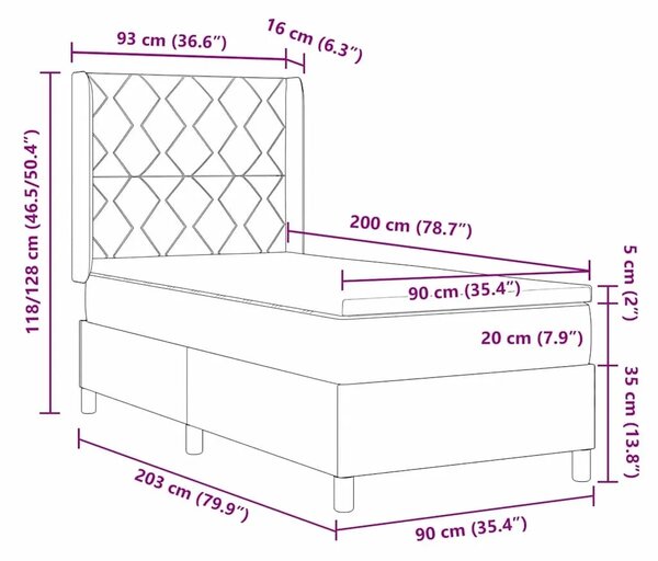 Box spring krevet Tamno smeđa 200 x 90 cm tkanina - Tamno smeđa 90 x 200 cm Dizajn s rombovima
