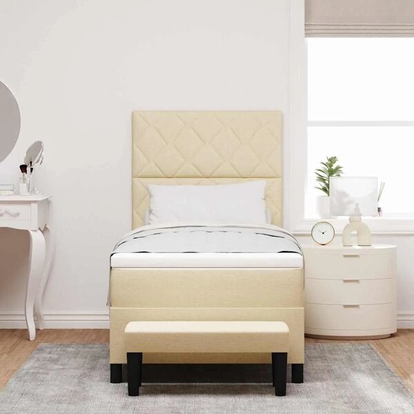 Box spring krevet s jastukom Krema 90 x 200 cm tkanina - Krema 90 x 200 cm Dizajn s rombovima