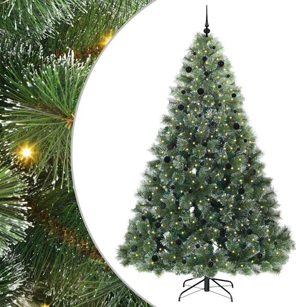 Umjetno božićno drvce s stalakom Zelena 240 cm PE i PVC - 240 cm Bijelo s LED-ima i crnim kuglicama