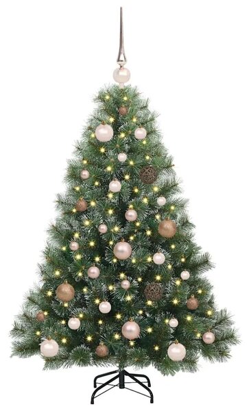 Umjetno božićno drvce s stalakom Zelena 120 cm PE i PVC - 120 cm Bijelo s LED-ima i ružičastim zlatnim kuglicama