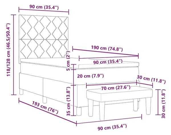 Box spring krevet Tamno smeđa 90 x 190 cm tkanina - Tamno smeđa 90 x 190 cm Dizajn s rombovima