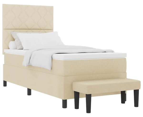 Box spring krevet s jastukom Krema 90 x 200 cm tkanina - Krema 90 x 200 cm Dizajn s rombovima