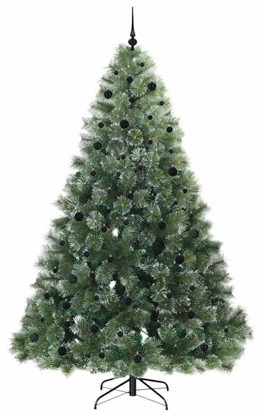 Umjetno božićno drvce s stalakom Zelena 240 cm PE i PVC - 240 cm Bijelo s LED-ima i crnim kuglicama