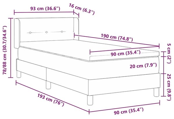 Box spring krevet s uzglavljem Krema 190 x 90 cm tkanina - Krema 90 x 190 cm Prošiveno gumbima