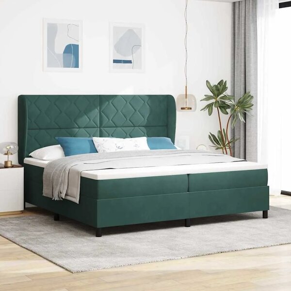 Box spring krevet Tamnozelena 200 x 200 cm Baršun - Tamnozelena 200 x 200 cm Dizajn s rombovima