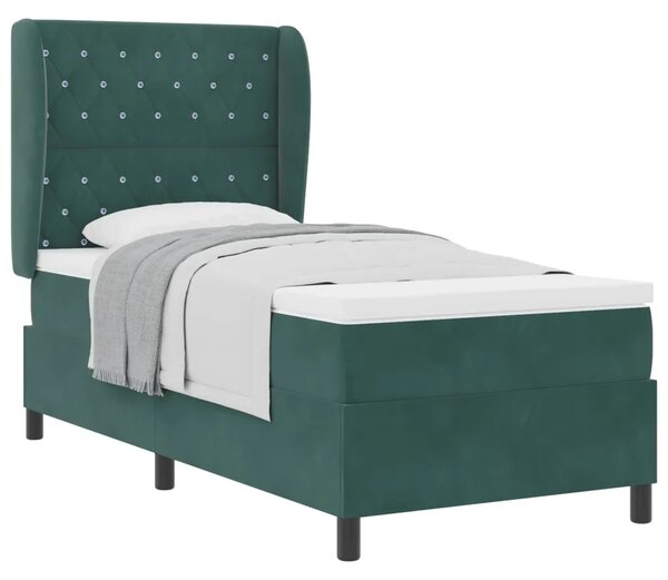 Box spring krevet Tamnozelena 190 x 90 cm Baršun - Tamnozelena 90 x 190 cm Kristal s dugmadima