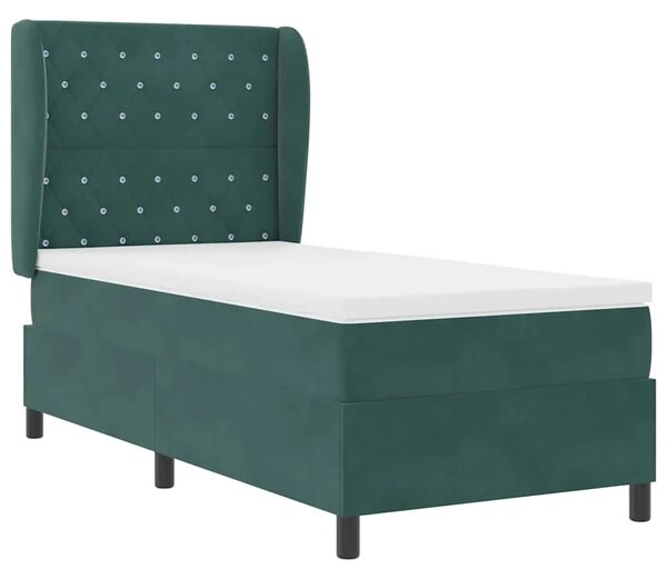 Box spring krevet Tamnozelena 190 x 90 cm Baršun - Tamnozelena 90 x 190 cm Kristal s dugmadima