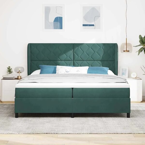 Box spring krevet Tamnozelena 200 x 200 cm Baršun - Tamnozelena 200 x 200 cm Dizajn s rombovima