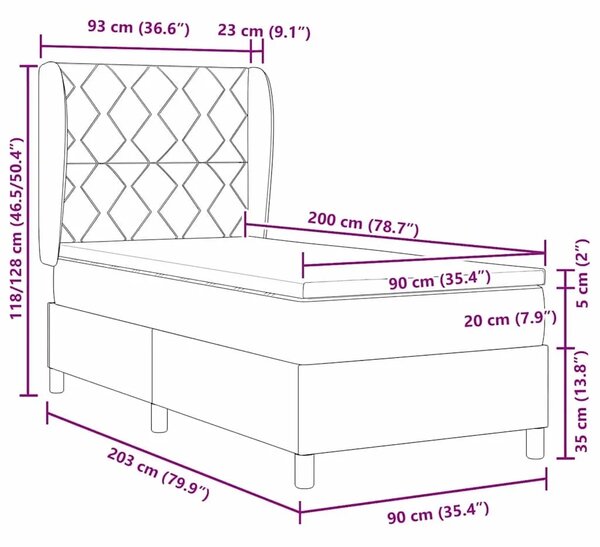 Box spring krevet Tamno smeđa 90 x 200 cm tkanina - Tamno smeđa 90 x 200 cm Dizajn s rombovima
