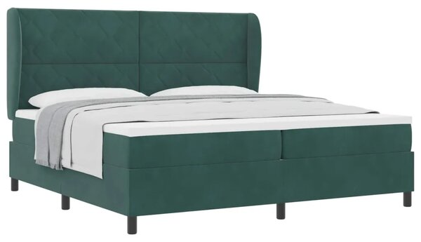 Box spring krevet Tamnozelena 200 x 200 cm Baršun - Tamnozelena 200 x 200 cm Dizajn s rombovima