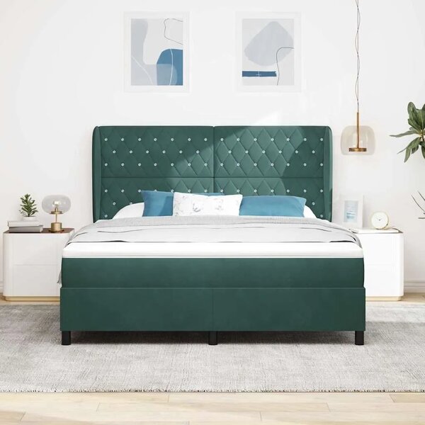 Box spring krevet Tamnozelena 200 x 180 cm Baršun - Tamnozelena 180 x 200 cm Kristal s dugmadima