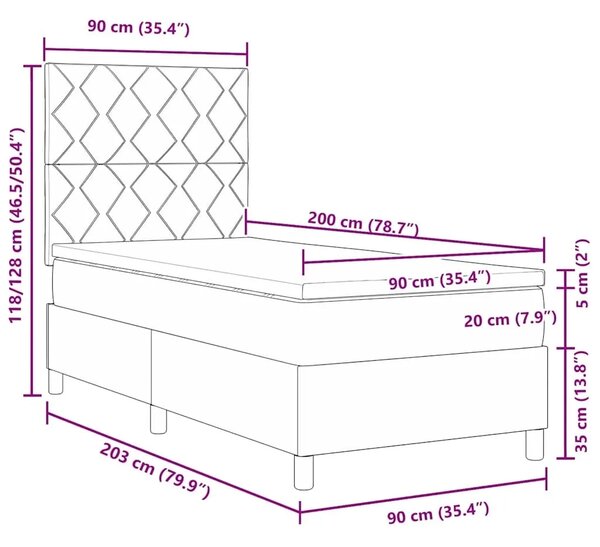 Box spring krevet Tamno smeđa 90 x 200 cm tkanina - Tamno smeđa 90 x 200 cm Dizajn s rombovima