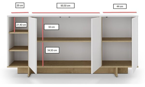 Bijela niska komoda u dekoru hrasta 170x80 cm Cequoia – Marckeric
